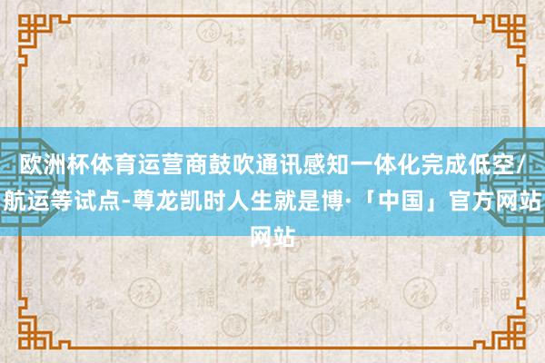欧洲杯体育运营商鼓吹通讯感知一体化完成低空/航运等试点-尊龙凯时人生就是博·「中国」官方网站