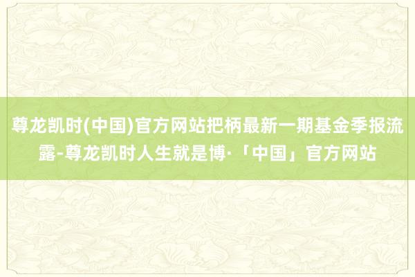 尊龙凯时(中国)官方网站把柄最新一期基金季报流露-尊龙凯时人生就是博·「中国」官方网站