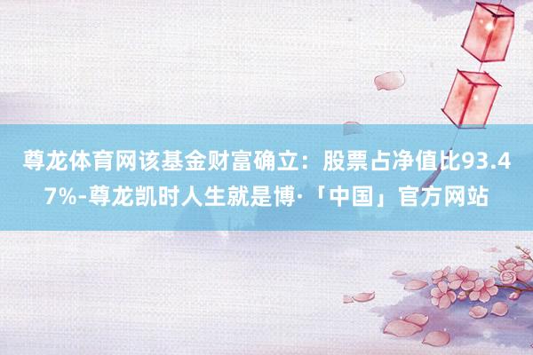 尊龙体育网该基金财富确立：股票占净值比93.47%-尊龙凯时人生就是博·「中国」官方网站