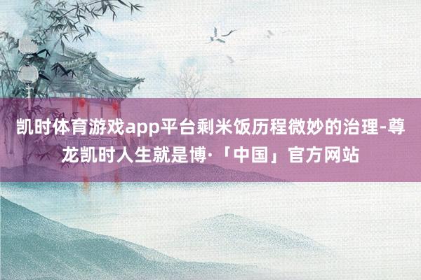 凯时体育游戏app平台剩米饭历程微妙的治理-尊龙凯时人生就是博·「中国」官方网站